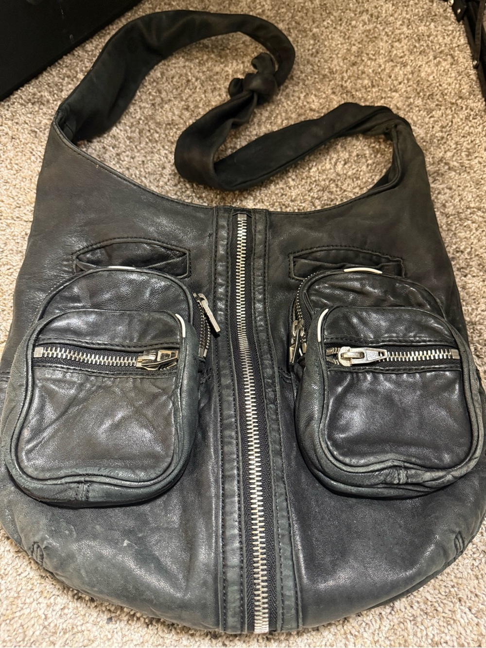 Alexander Wang Black Leather Crossbody Bag with Front Zip Pockets - Picture 6 of 10